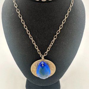 VINTAGE SILVER-GOLDTONE NECKLACE WITH BLUE STONE